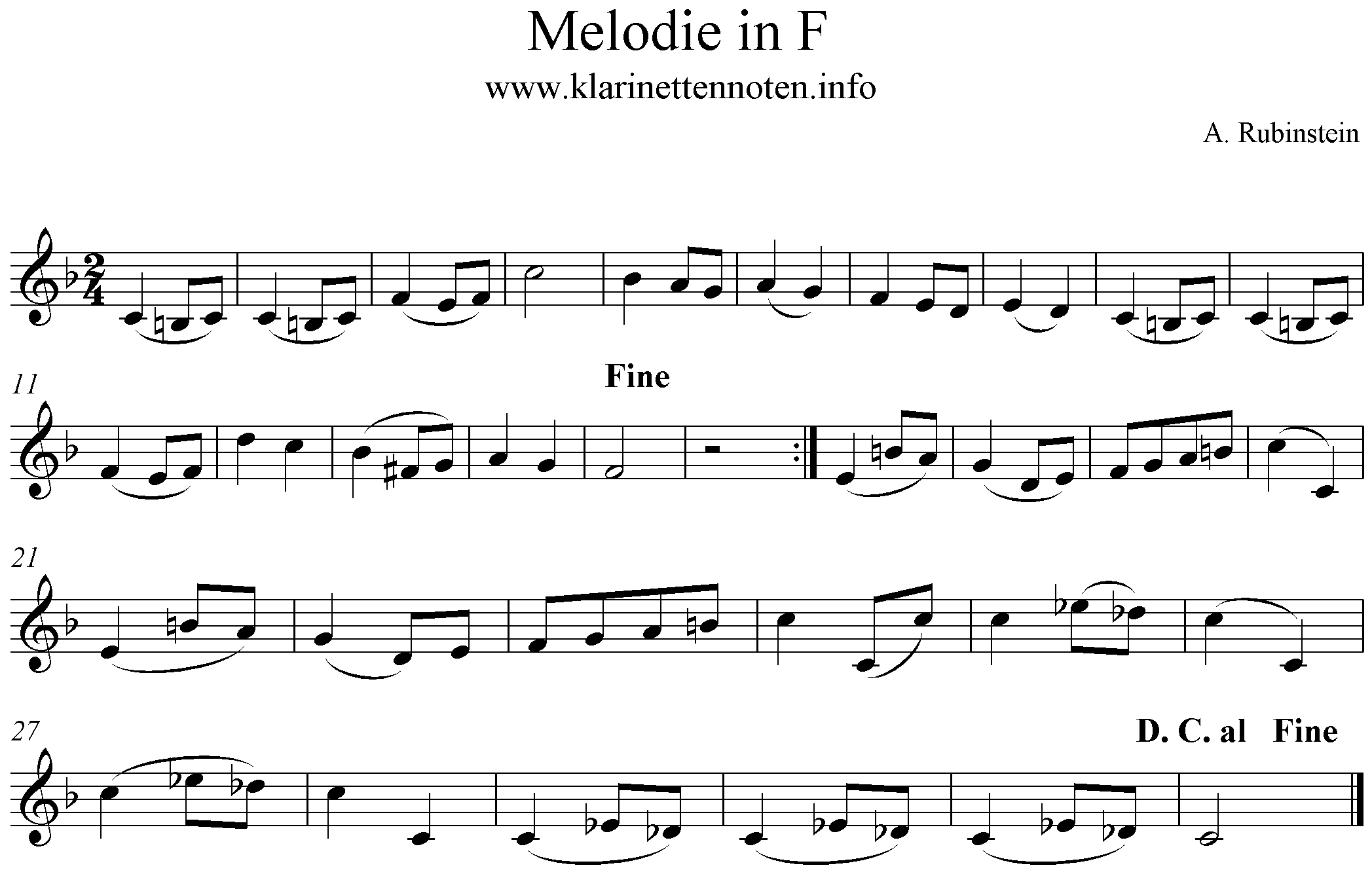Melodie in F- Rubinstein, Clarinet, Klarinette